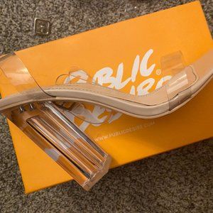 Public Desire Alia Strappy Perspex High Heels in Clear Nude